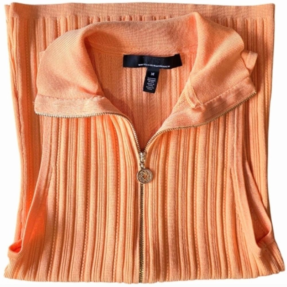 NEW- White House Black Market Orange Fitted Ribbed Polo Tank - Picture 2 of 6